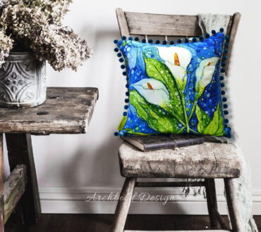 1 Lillies in the rain cushion wm 1080 x 1080 jpg