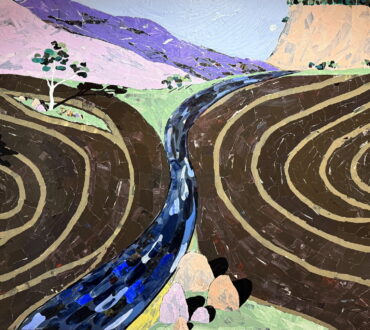 The River Whispers its story Ray Monde 2026 ghostworked collage on canvas 105x100